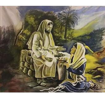 Jesus and the Samaritan woman at the well.