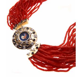 Gold and coral necklace, with diamonds and sapphire - Murrina 